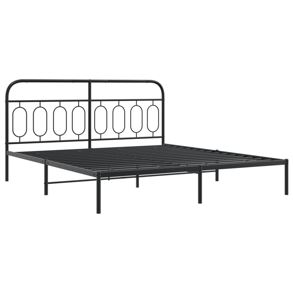 Cadre de lit métal sans matelas avec pied de lit noir 193x203cm - XIOS