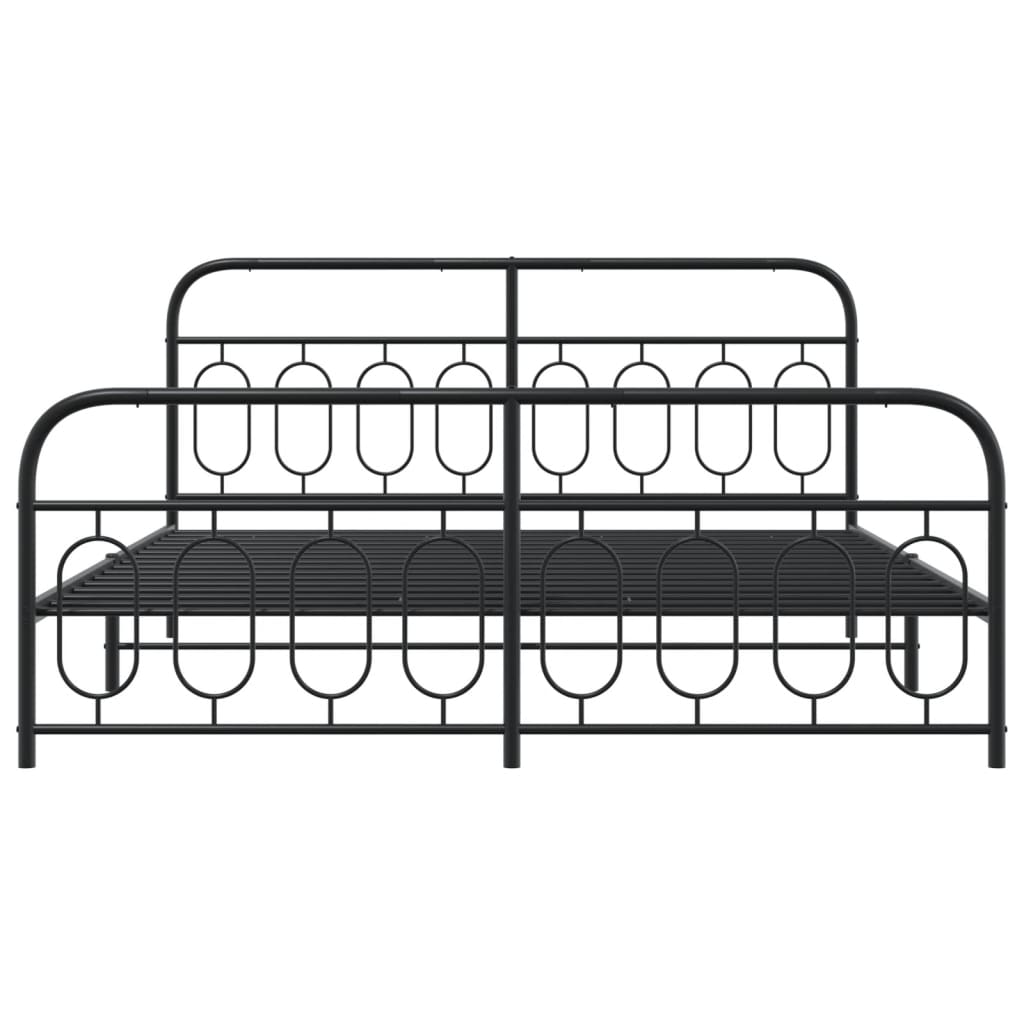 Cadre de lit métal sans matelas avec pied de lit noir 193x203cm - XIOS