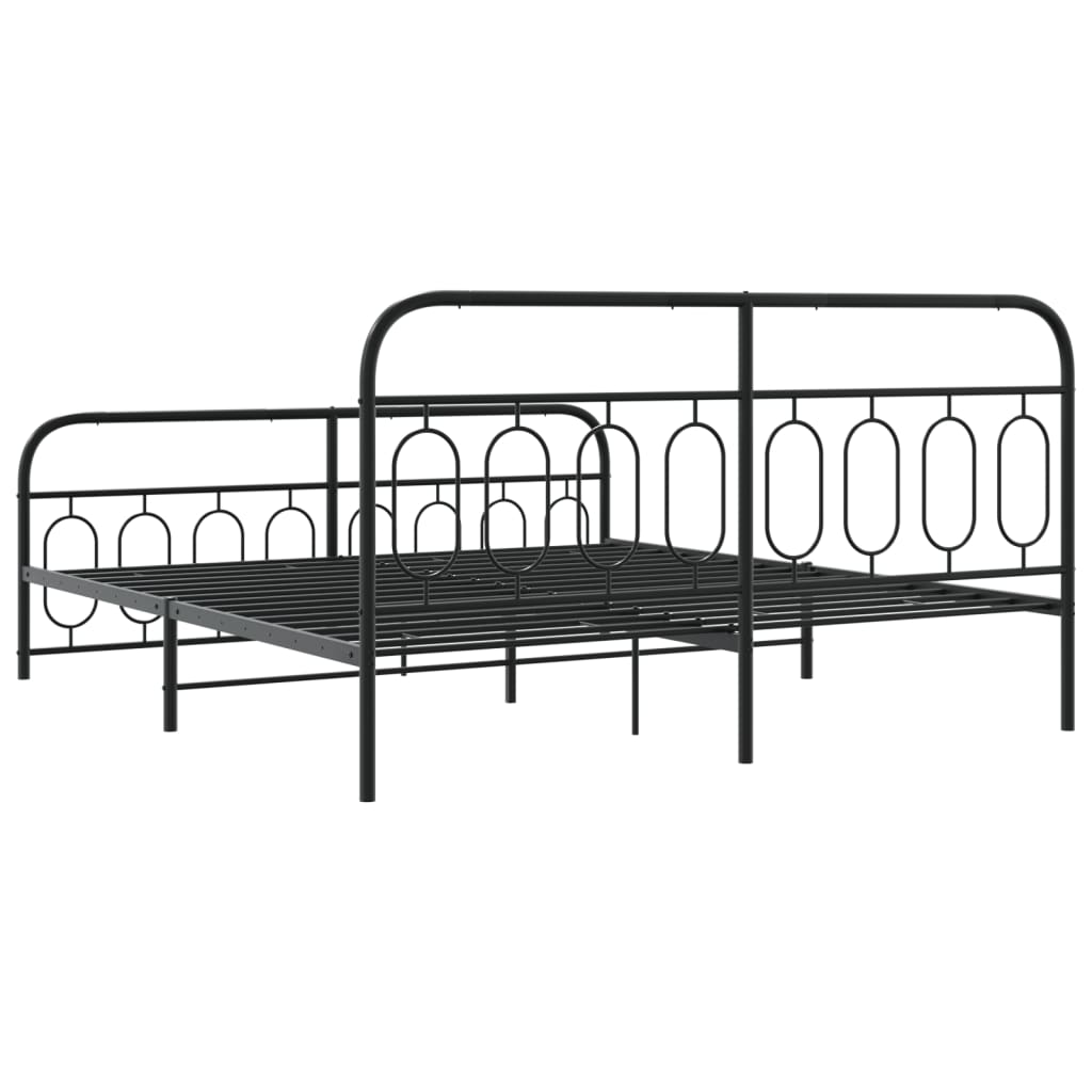 Cadre de lit métal sans matelas avec pied de lit noir 193x203cm - XIOS