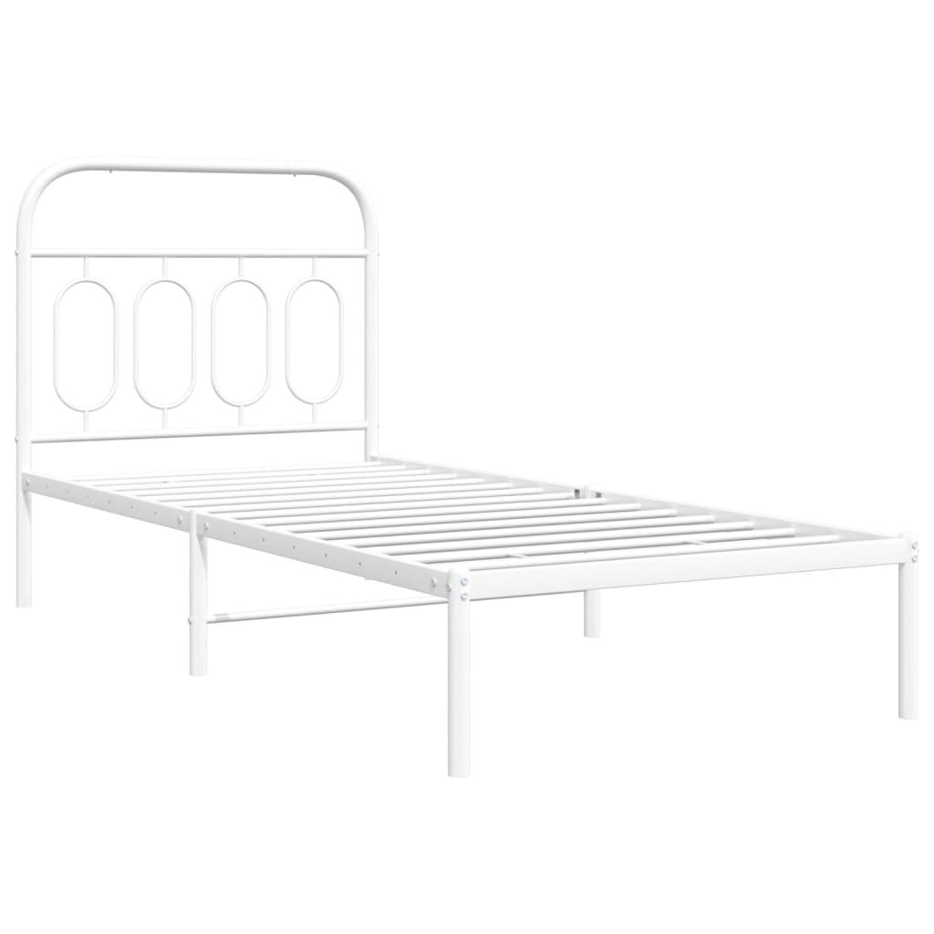 Cadre de lit métal sans matelas avec tête de lit blanc 90x190cm - XIOS