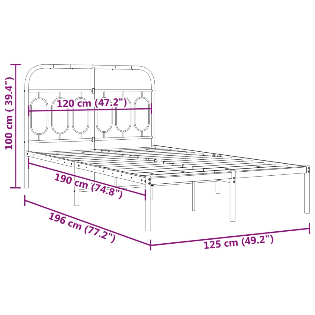 Cadre de lit métal sans matelas et tête de lit blanc 120x190 cm - XIOS