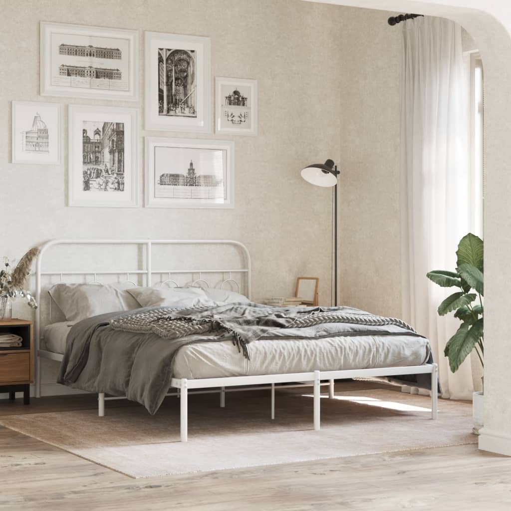 Cadre de lit métal sans matelas et tête de lit blanc 135x190 cm - XIOS