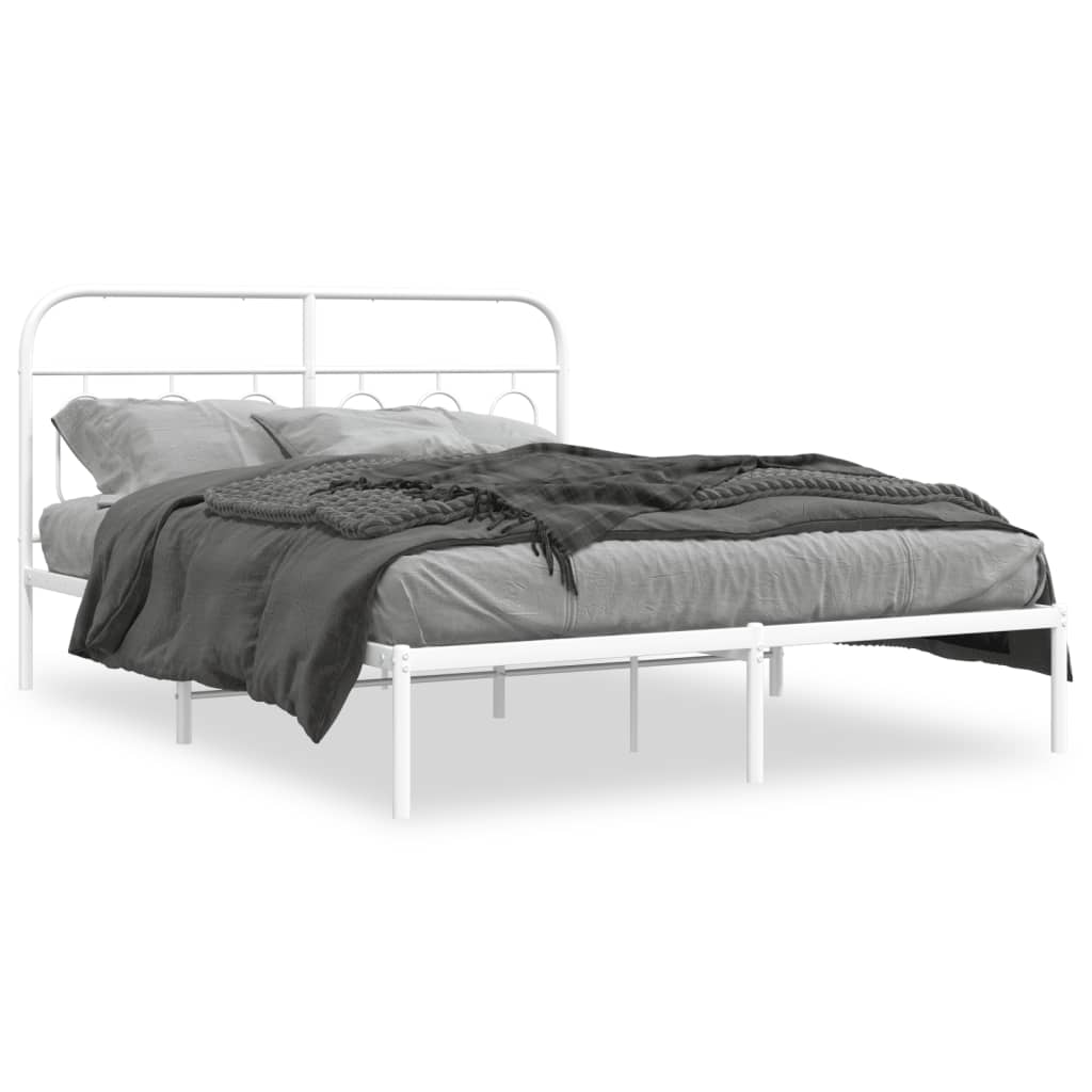 Cadre de lit métal sans matelas et tête de lit blanc 140x190 cm - XIOS