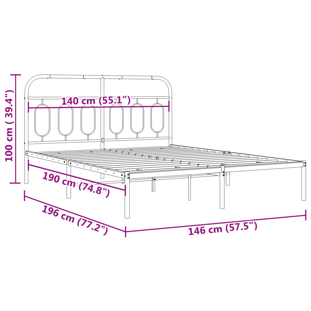 Cadre de lit métal sans matelas et tête de lit blanc 140x190 cm - XIOS