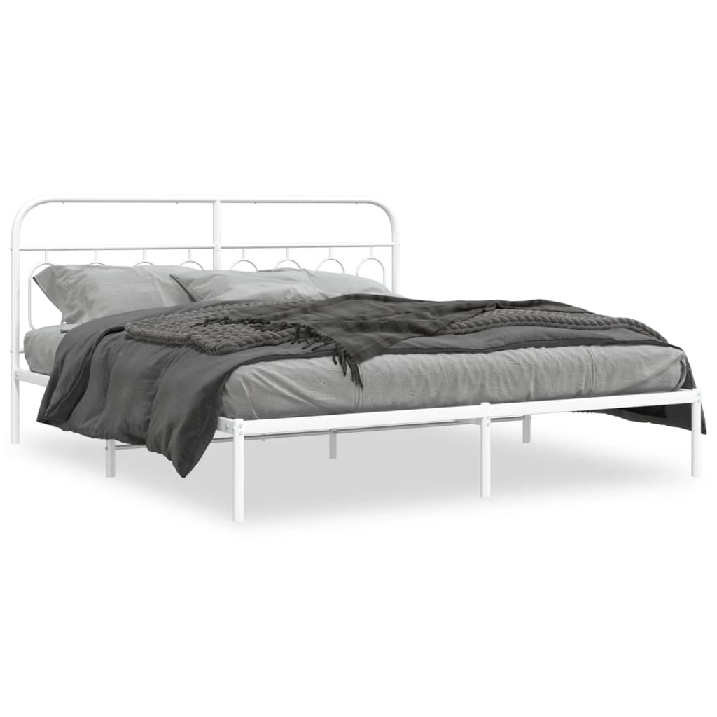 Cadre de lit métal sans matelas et tête de lit blanc 183x213 cm - XIOS