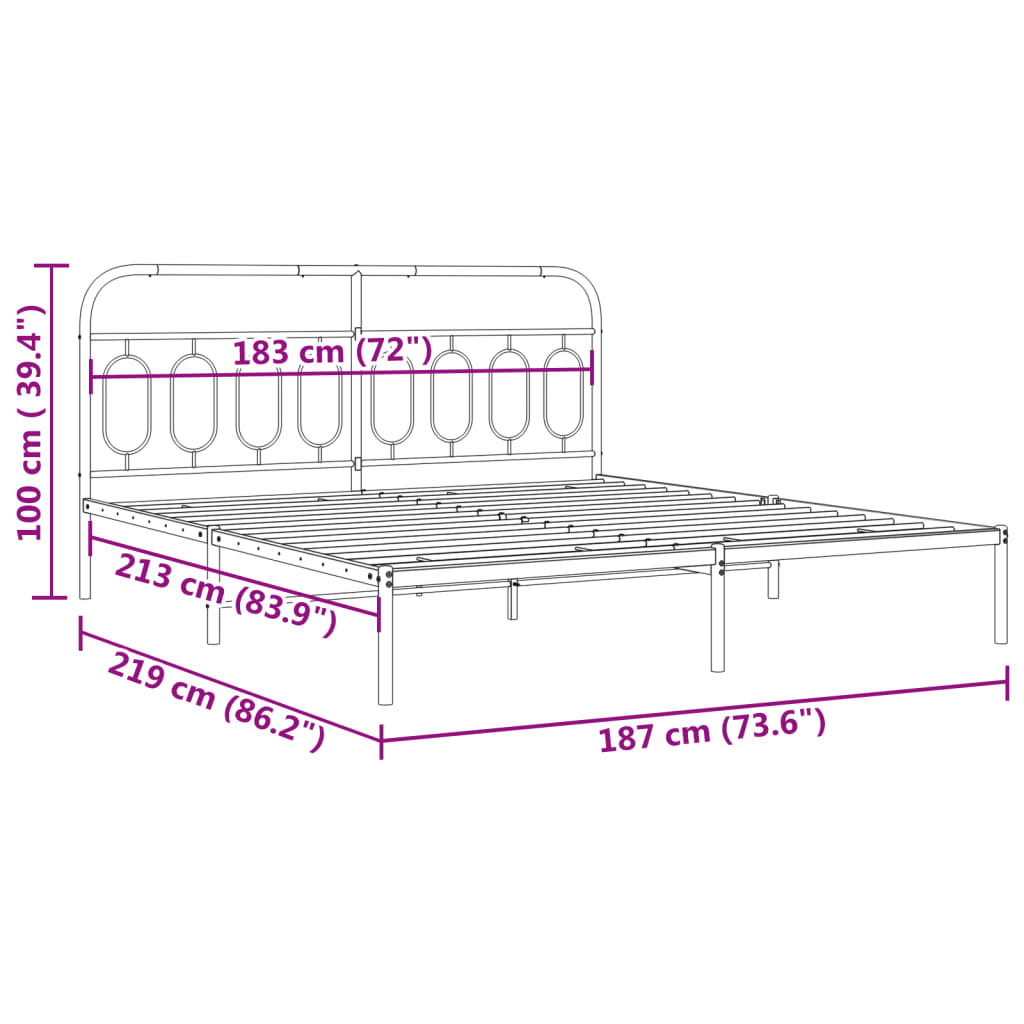 Cadre de lit métal sans matelas et tête de lit blanc 183x213 cm - XIOS