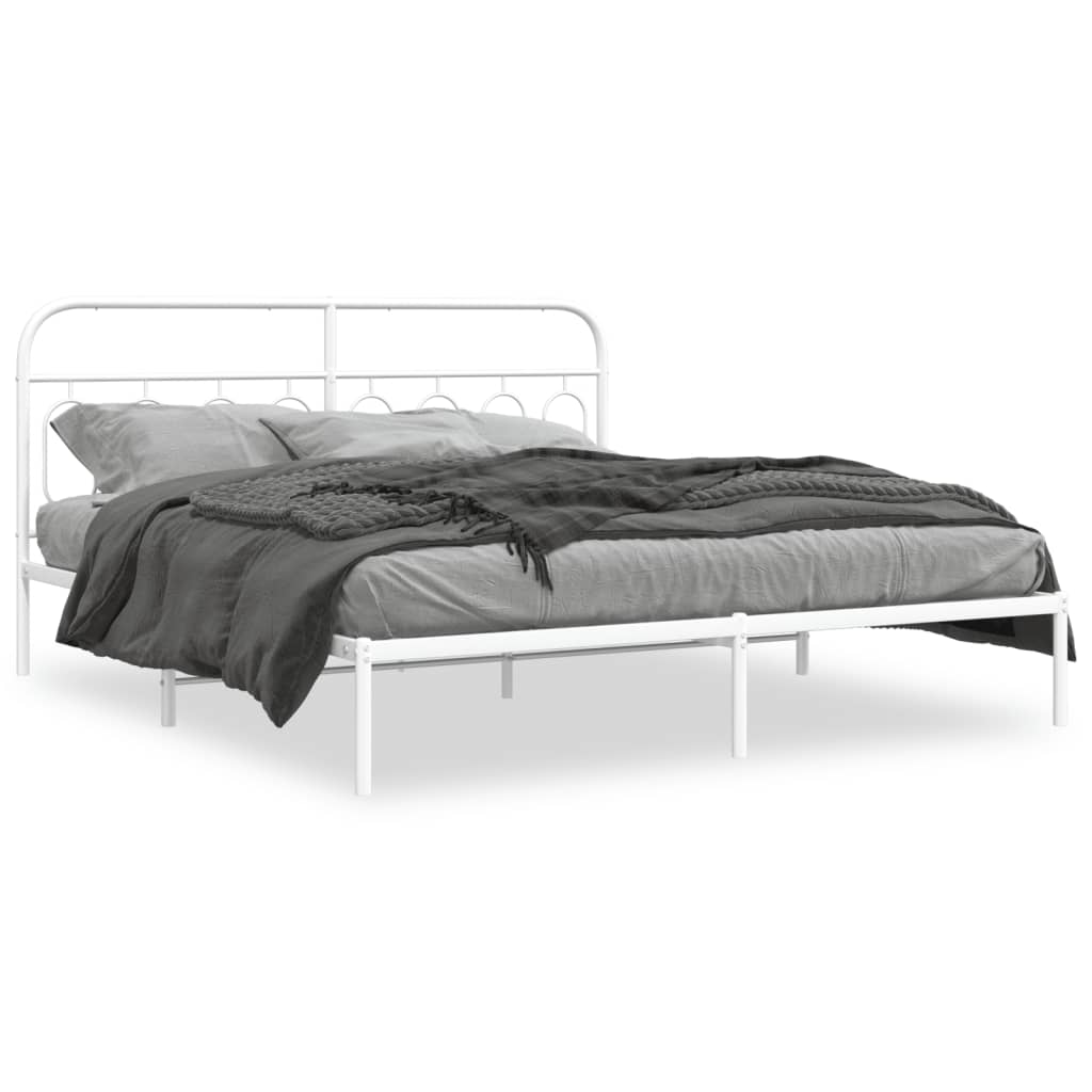 Cadre de lit métal sans matelas et tête de lit blanc 193x203 cm - XIOS