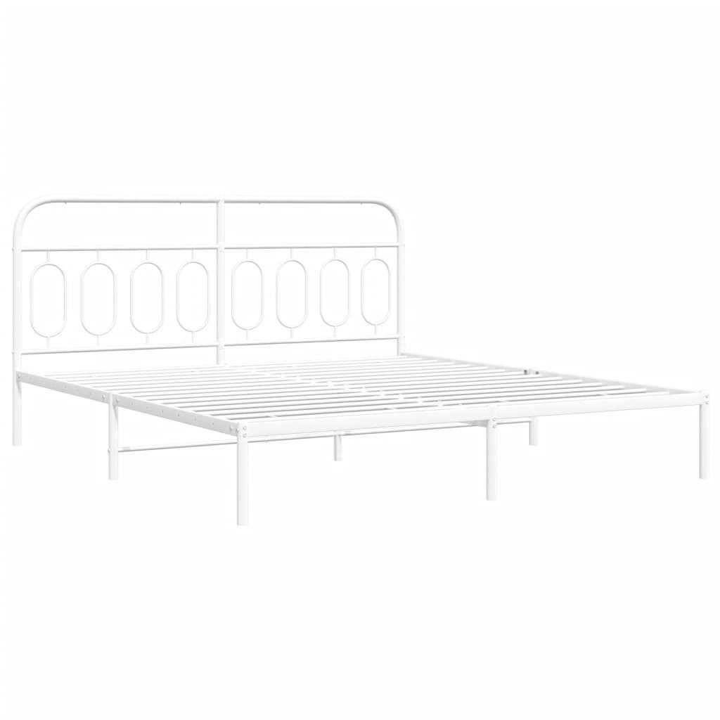 Cadre de lit métal sans matelas et tête de lit blanc 193x203 cm - XIOS
