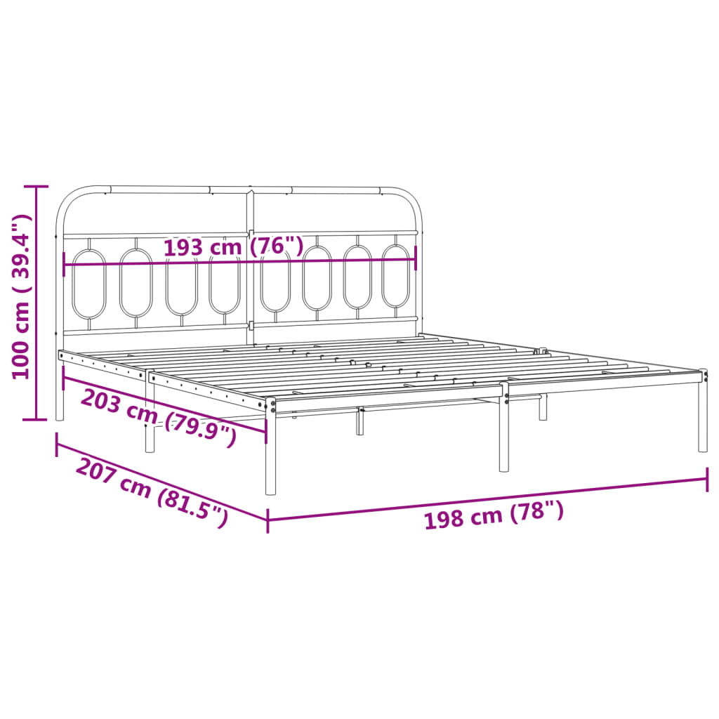 Cadre de lit métal sans matelas et tête de lit blanc 193x203 cm - XIOS