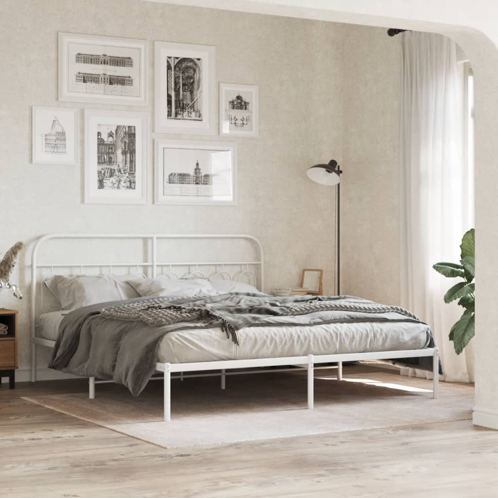 Cadre de lit métal sans matelas et tête de lit blanc 193x203 cm - XIOS
