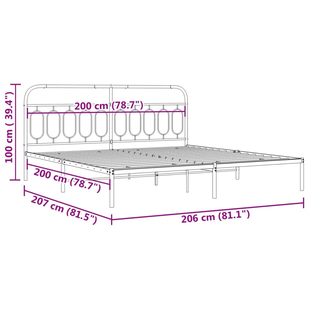 Cadre de lit métal sans matelas et tête de lit blanc 200x200 cm - XIOS
