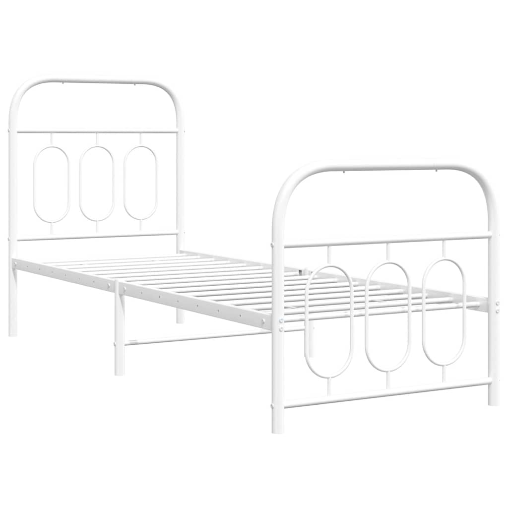 Cadre de lit métal sans matelas avec pied de lit blanc 75x190cm - XIOS