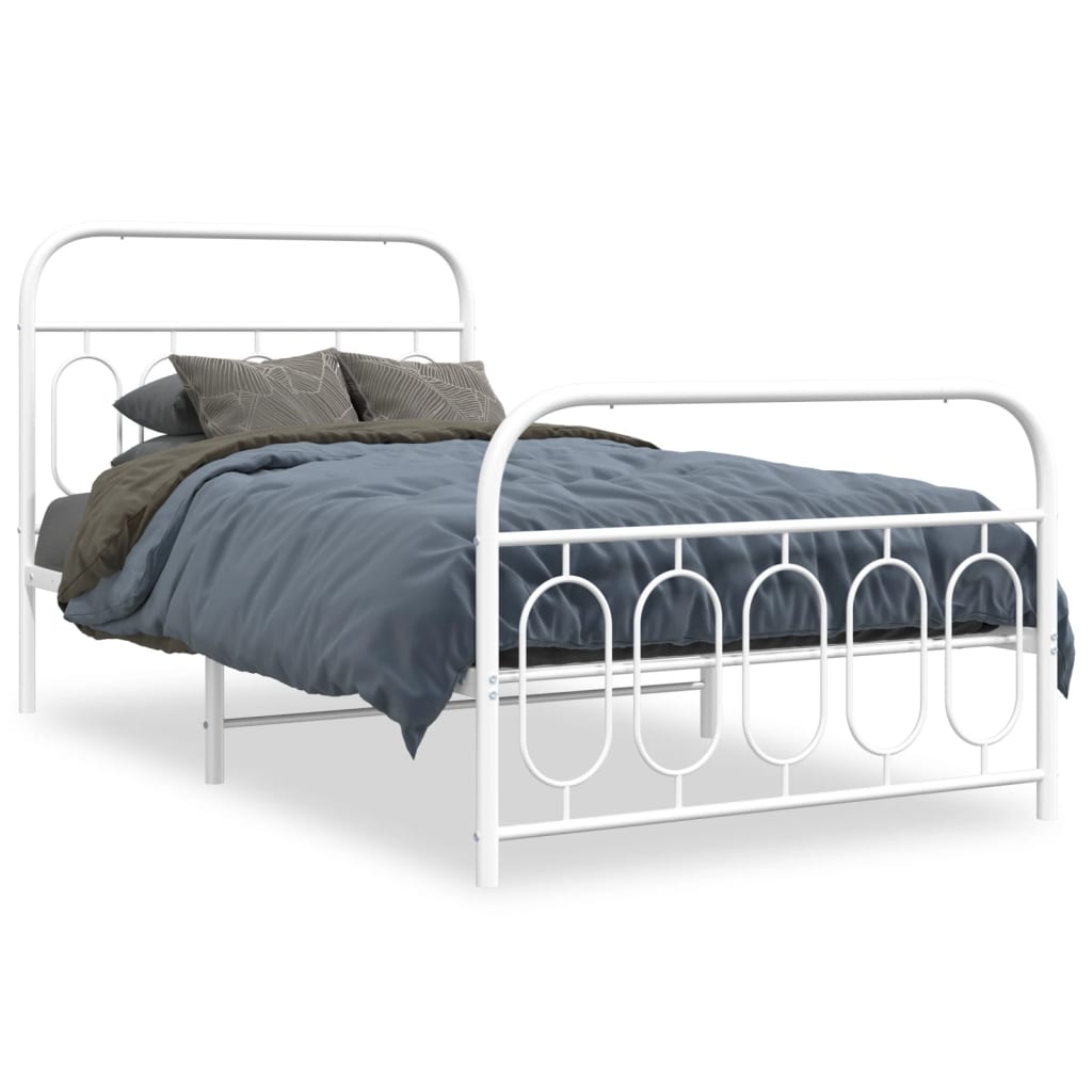 Cadre de lit métal sans matelas et pied de lit blanc 100x190 cm - XIOS