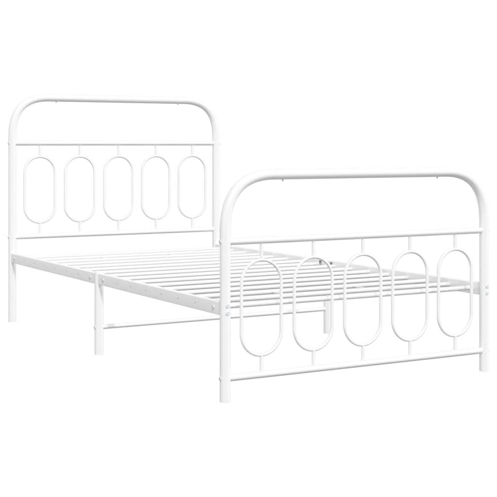 Cadre de lit métal sans matelas et pied de lit blanc 100x190 cm - XIOS