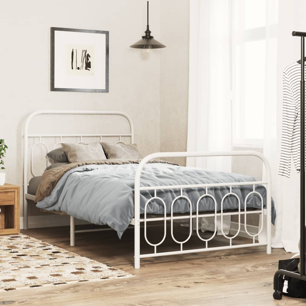Cadre de lit métal sans matelas et pied de lit blanc 107x203 cm - XIOS