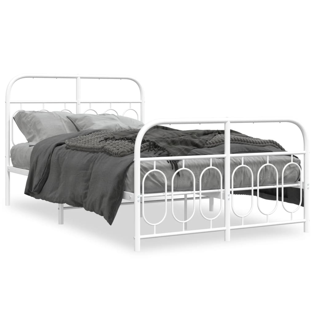 Cadre de lit métal sans matelas et pied de lit blanc 120x190 cm - XIOS