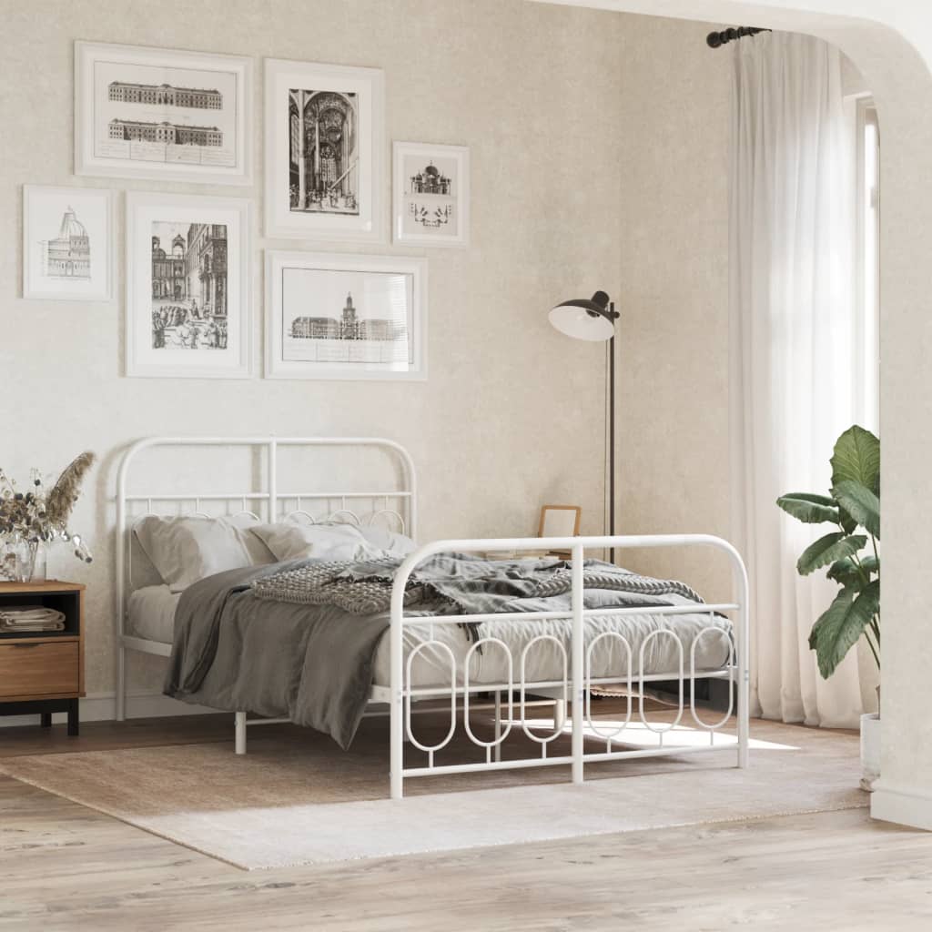 Cadre de lit métal sans matelas et pied de lit blanc 120x190 cm - XIOS