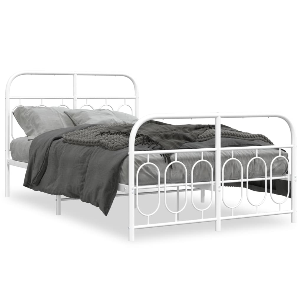 Cadre de lit métal sans matelas et pied de lit blanc 120x200 cm - XIOS