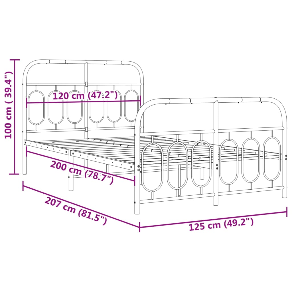 Cadre de lit métal sans matelas et pied de lit blanc 120x200 cm - XIOS