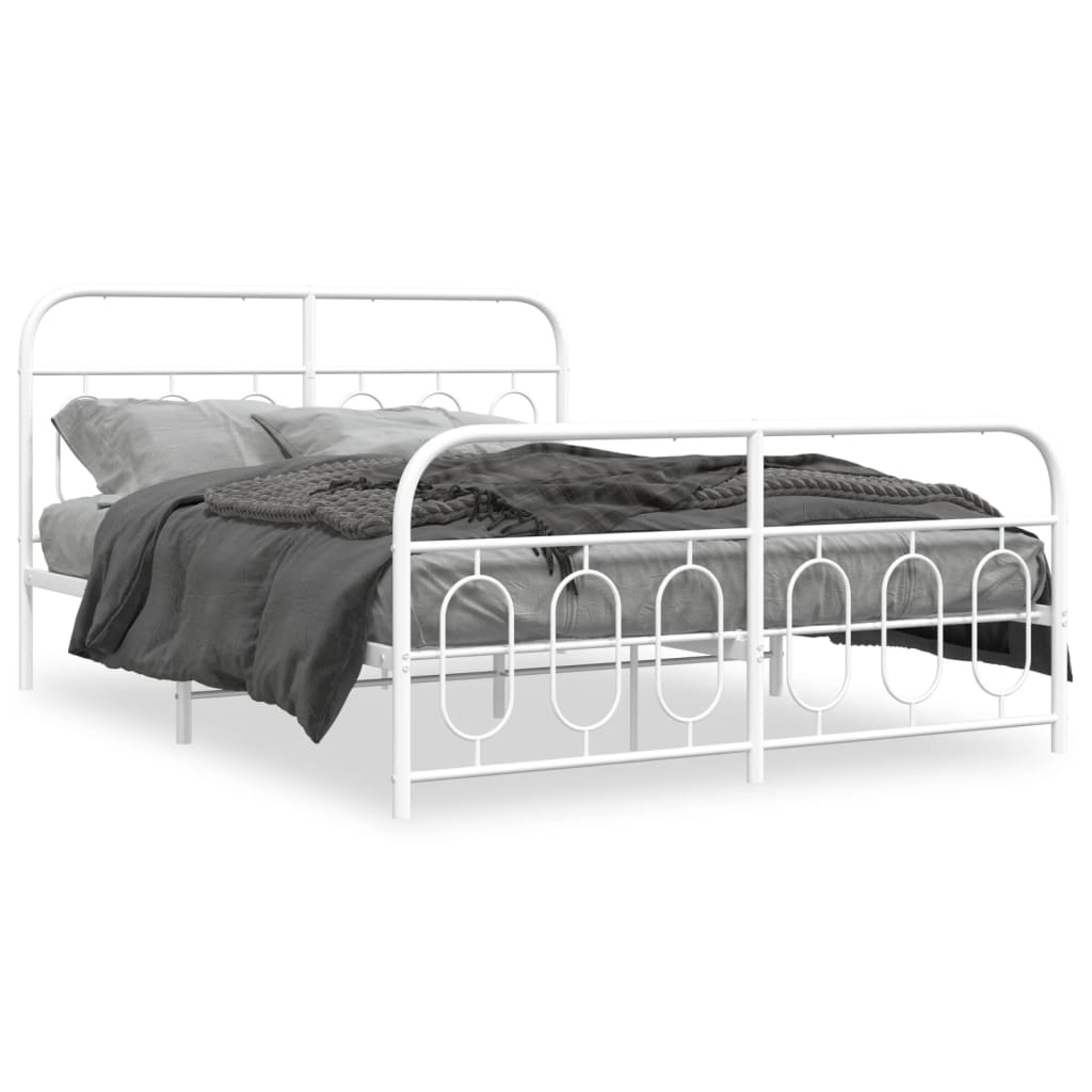 Cadre de lit métal sans matelas et pied de lit blanc 135x190 cm - XIOS