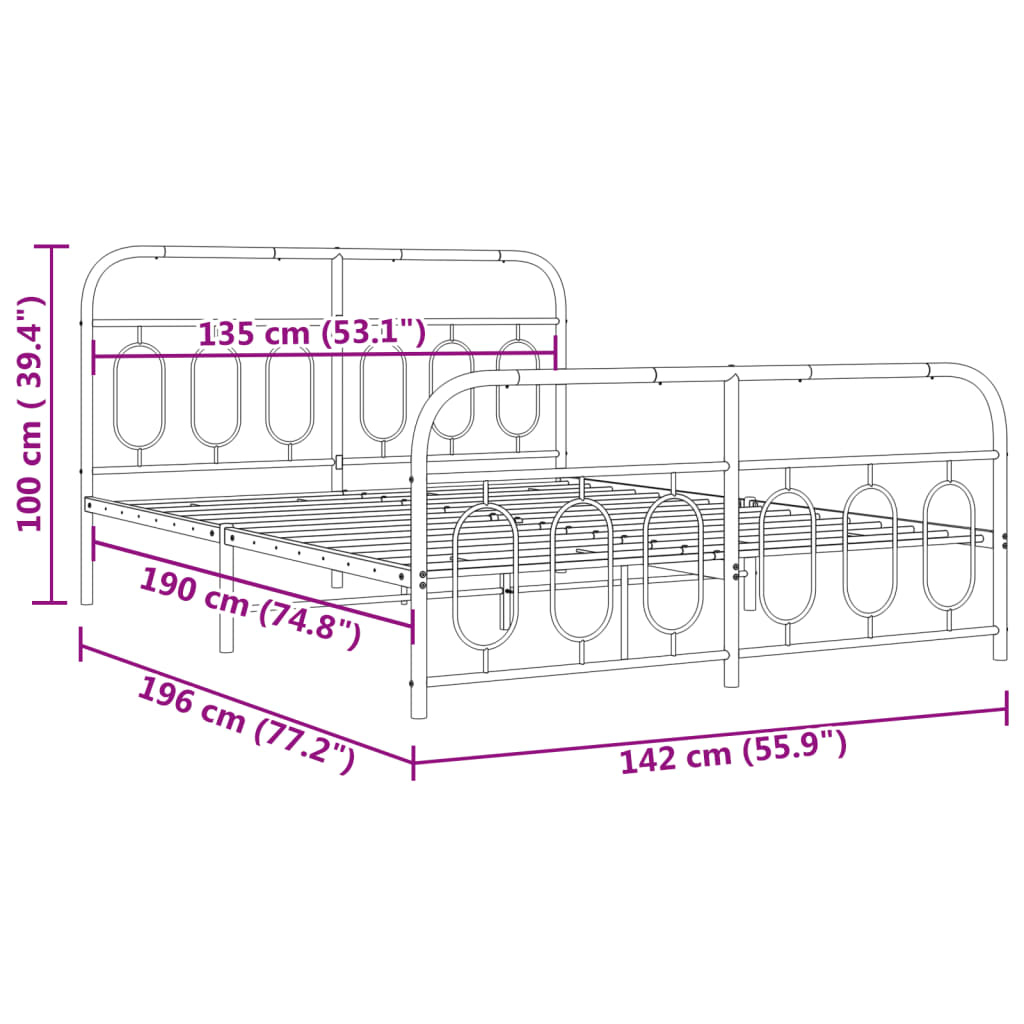Cadre de lit métal sans matelas et pied de lit blanc 135x190 cm - XIOS