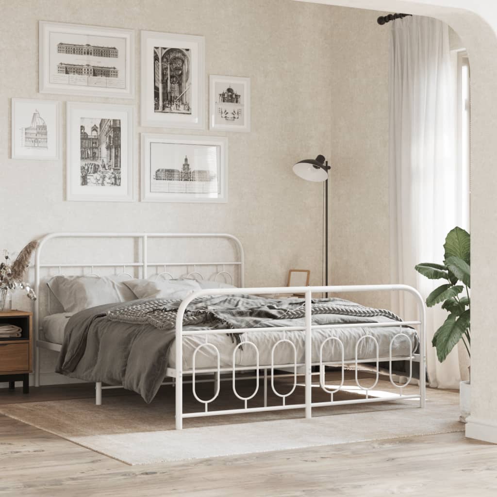Cadre de lit métal sans matelas et pied de lit blanc 135x190 cm - XIOS