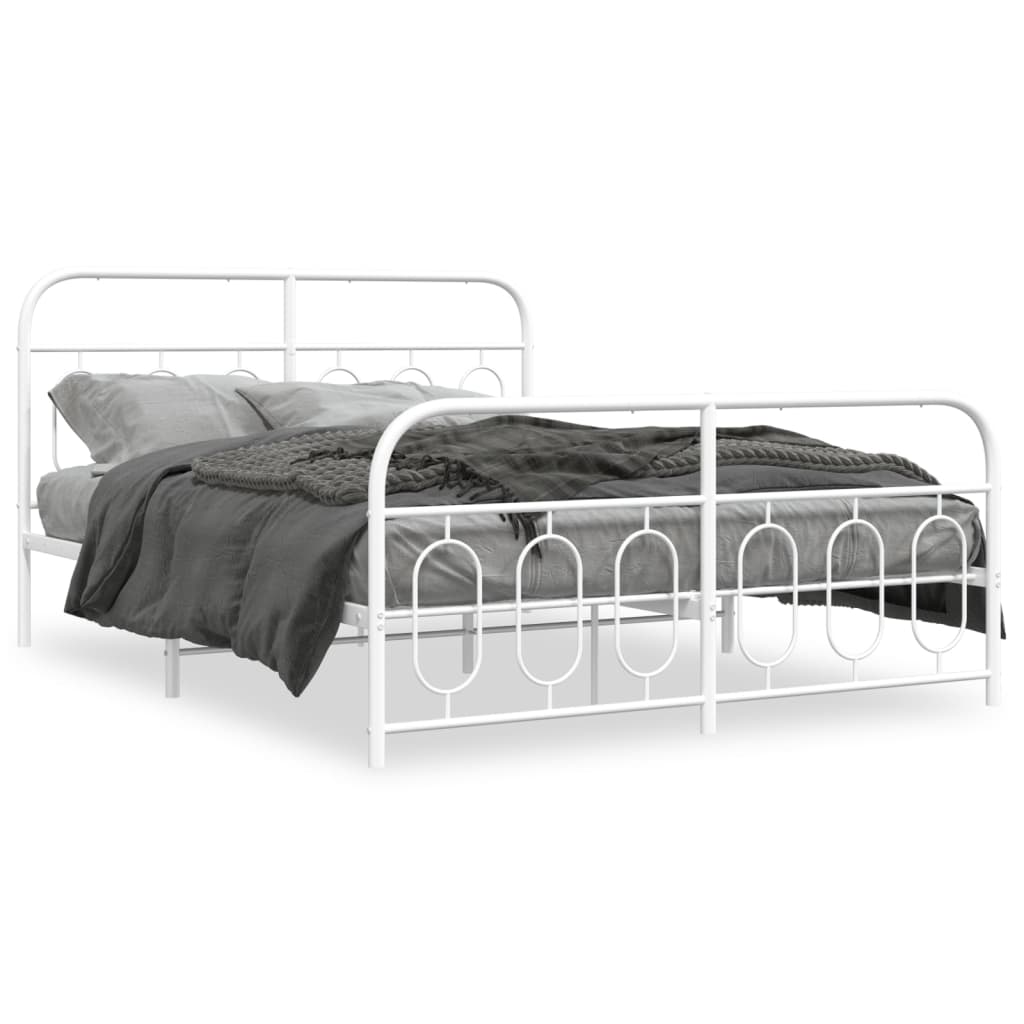Cadre de lit métal sans matelas et pied de lit blanc 140x190 cm - XIOS