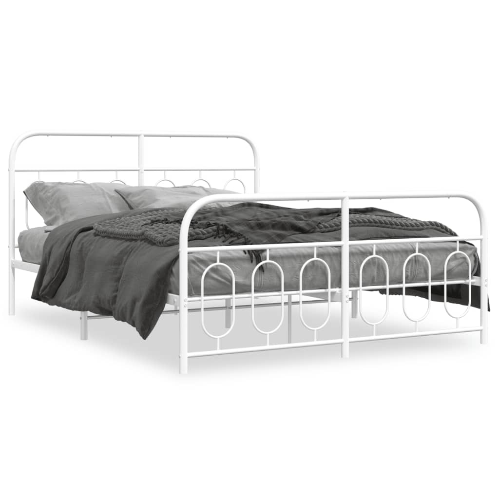 Cadre de lit métal sans matelas et pied de lit blanc 140x200 cm - XIOS