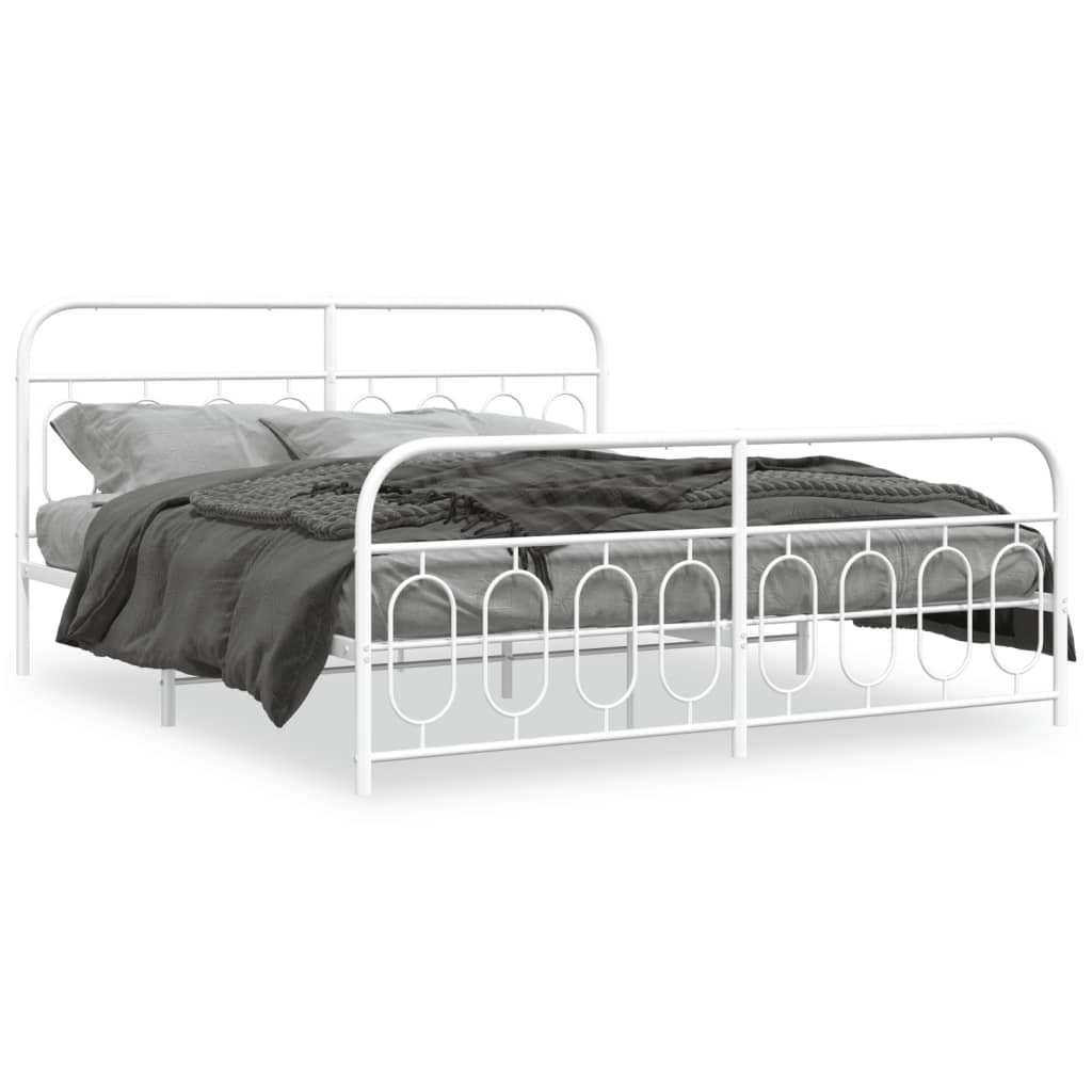 Cadre de lit métal sans matelas et pied de lit blanc 193x203 cm - XIOS