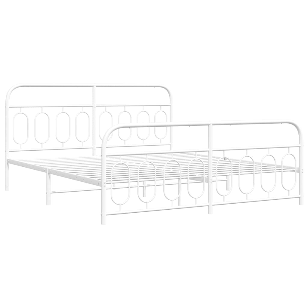 Cadre de lit métal sans matelas et pied de lit blanc 193x203 cm - XIOS