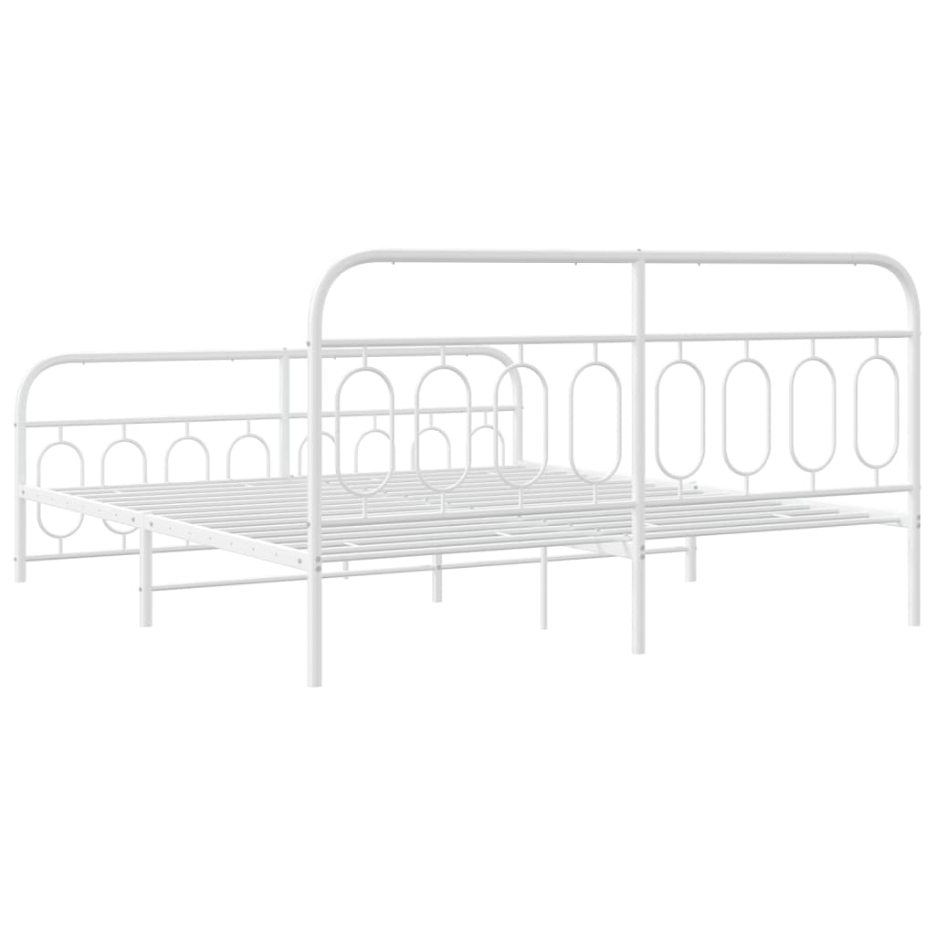 Cadre de lit métal sans matelas et pied de lit blanc 193x203 cm - XIOS