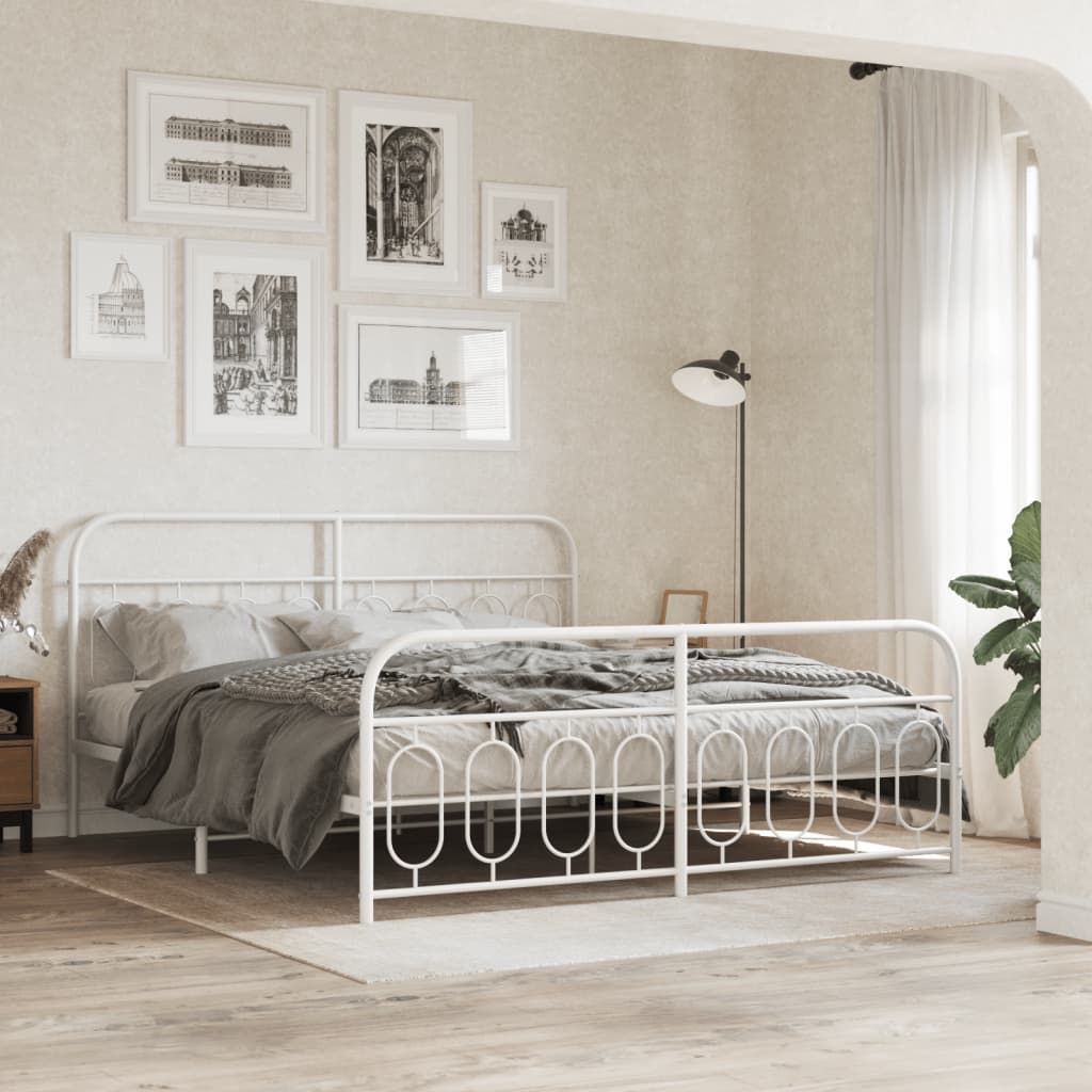 Cadre de lit métal sans matelas et pied de lit blanc 193x203 cm - XIOS
