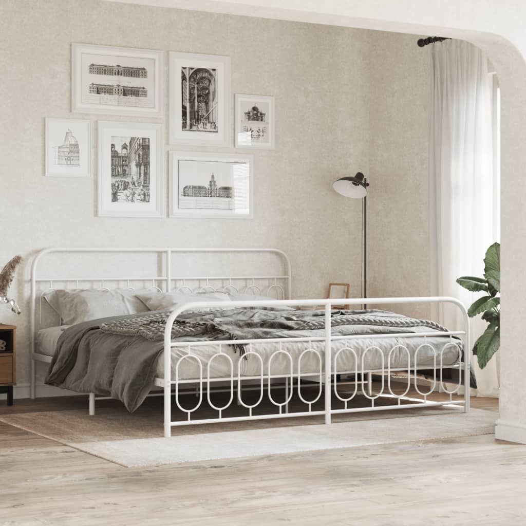 Cadre de lit métal sans matelas et pied de lit blanc 200x200 cm - XIOS