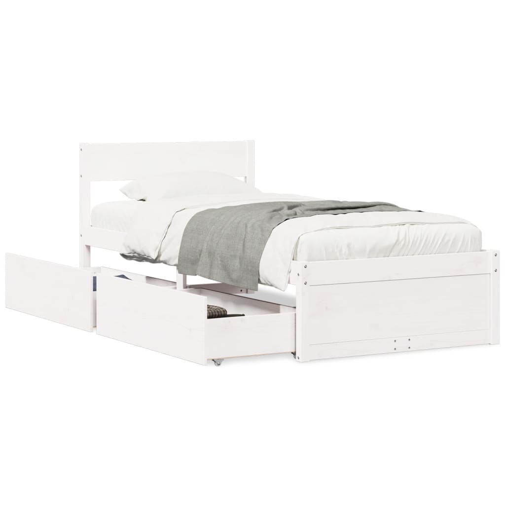 Cadre de lit sans matelas blanc 100x200 cm bois de pin massif - XIOS