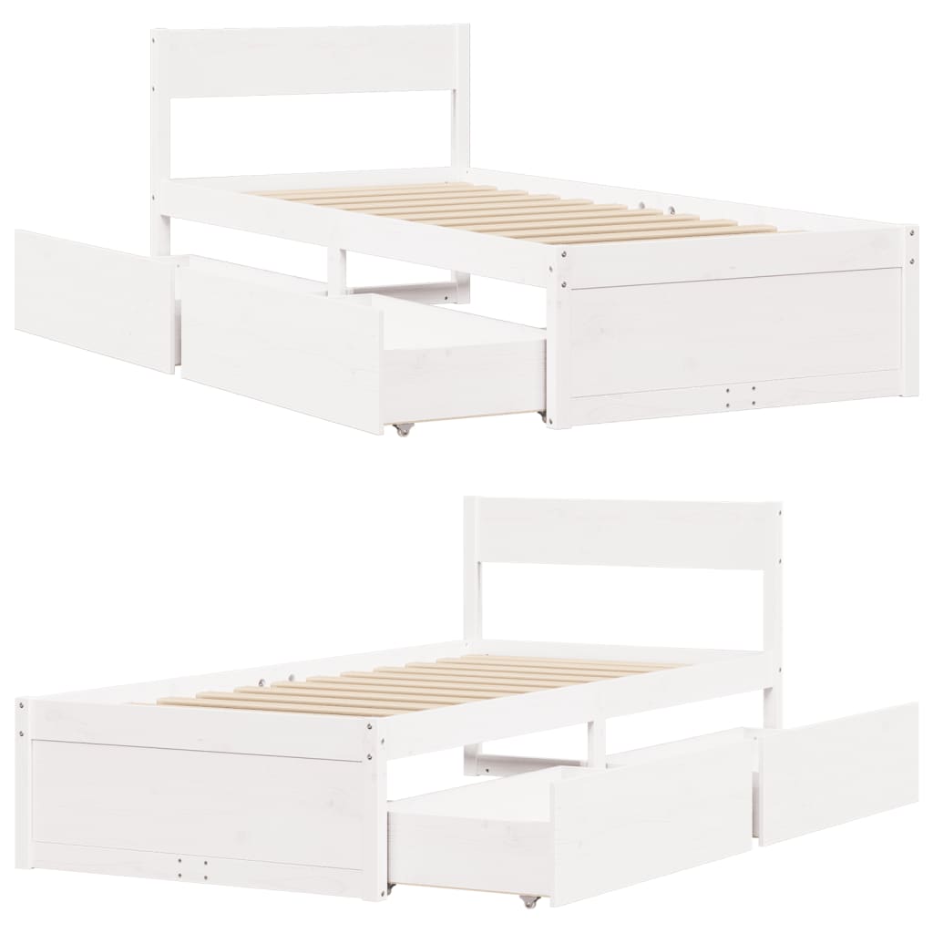 Cadre de lit sans matelas blanc 100x200 cm bois de pin massif - XIOS