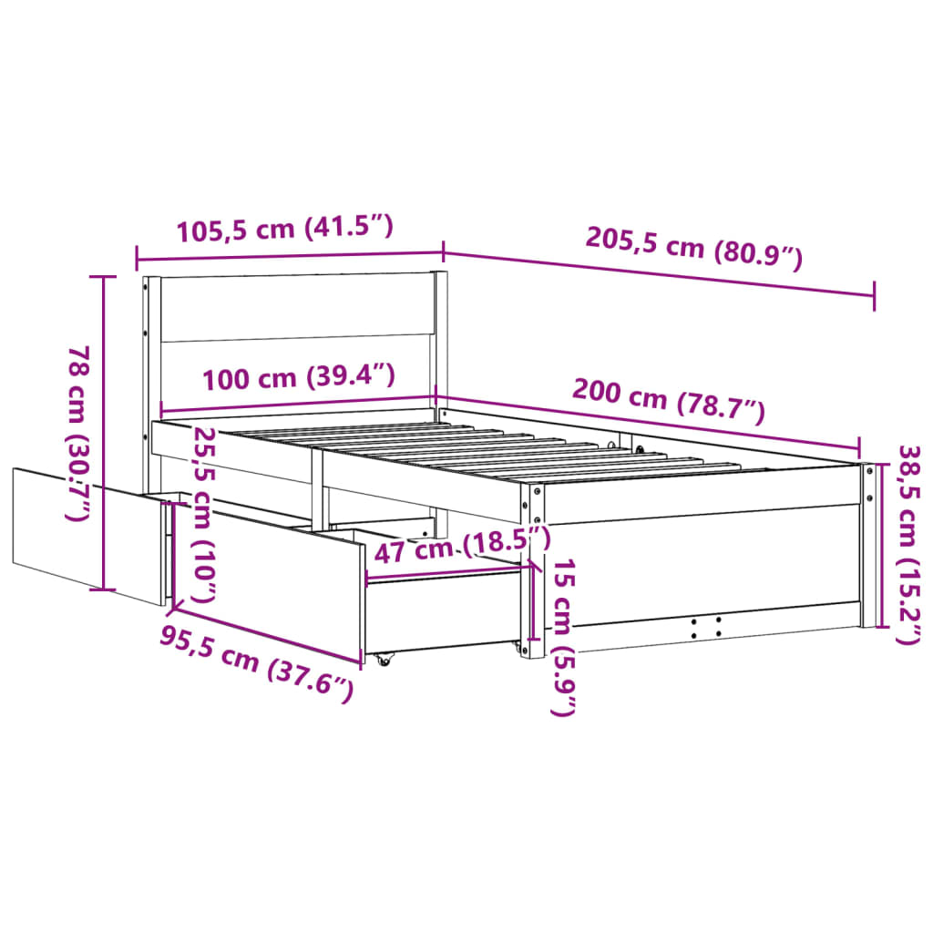 Cadre de lit sans matelas blanc 100x200 cm bois de pin massif - XIOS
