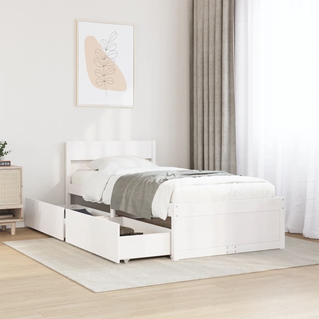 Cadre de lit sans matelas blanc 100x200 cm bois de pin massif - XIOS