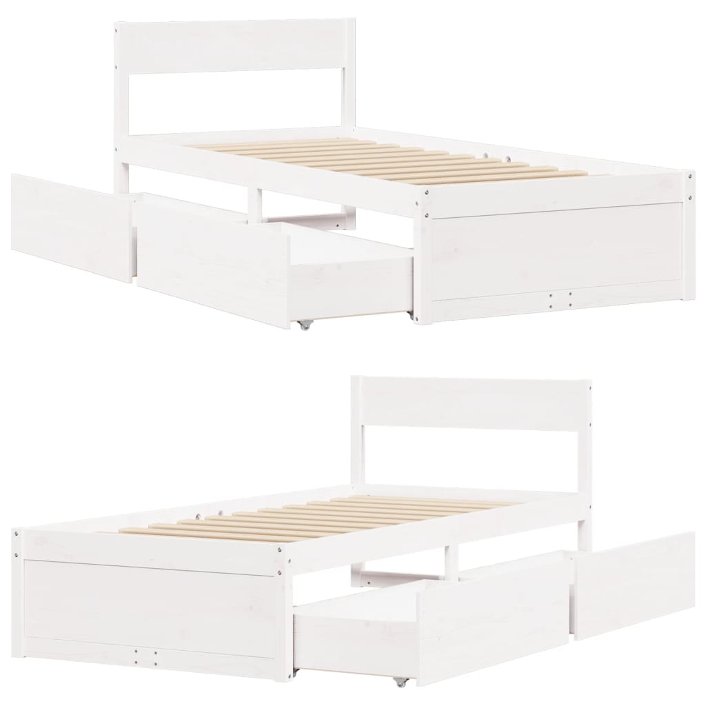 Cadre de lit sans matelas blanc 90x200 cm bois de pin massif - XIOS
