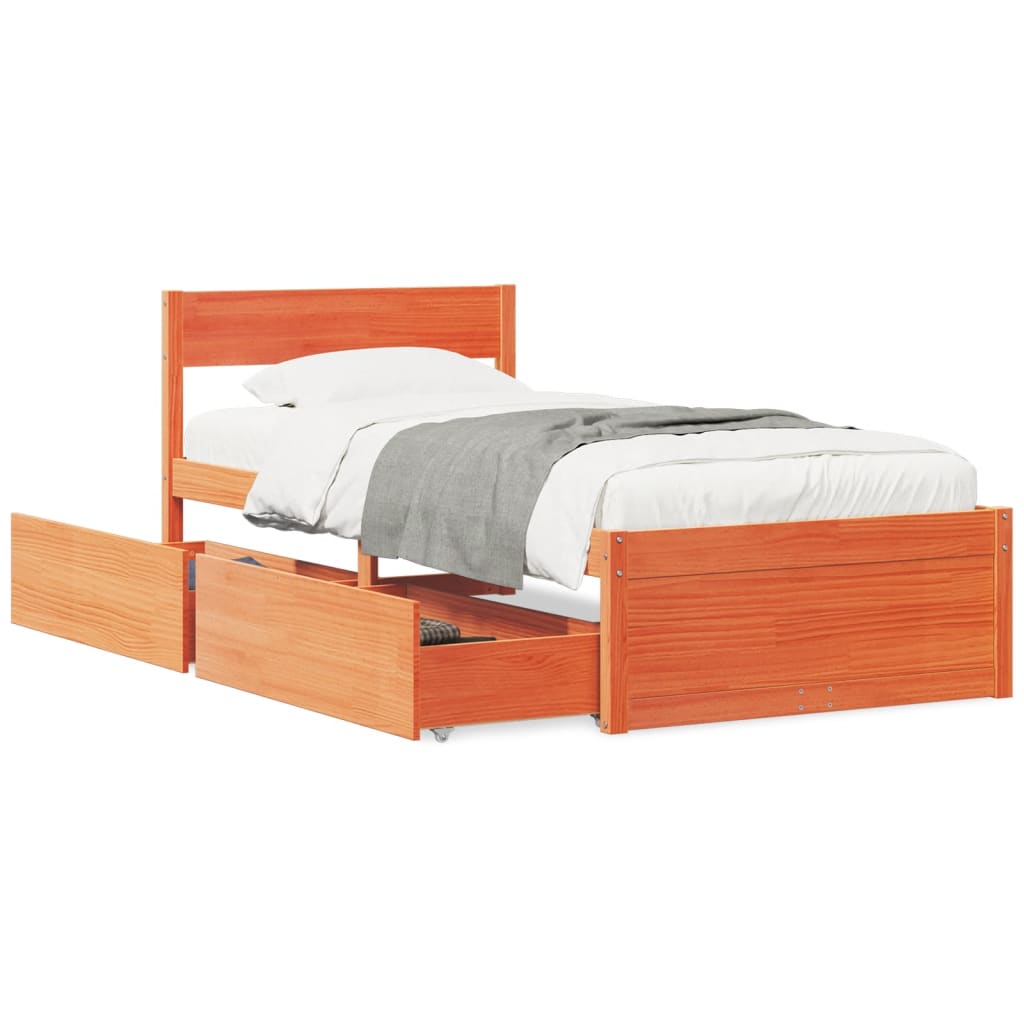 Cadre de lit sans matelas cire marron 90x200 cm bois pin massif - XIOS