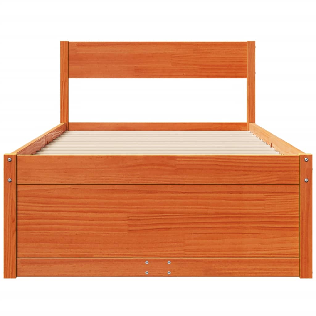 Cadre de lit sans matelas cire marron 90x200 cm bois pin massif - XIOS