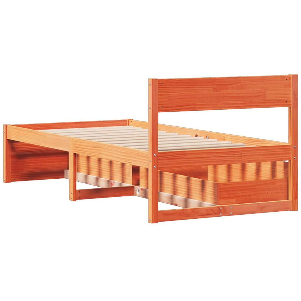 Cadre de lit sans matelas cire marron 90x200 cm bois pin massif - XIOS