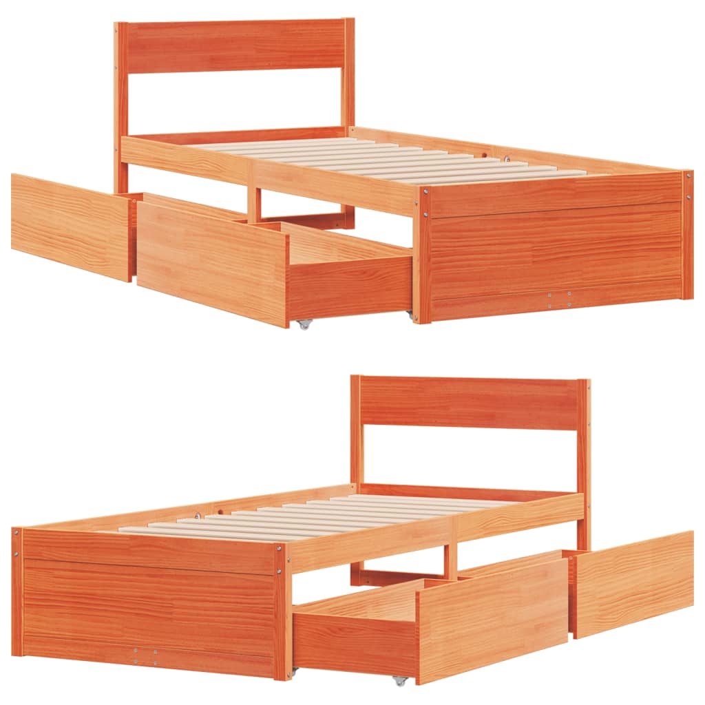 Cadre de lit sans matelas cire marron 90x200 cm bois pin massif - XIOS