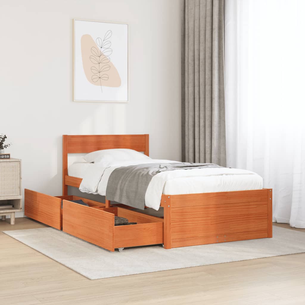 Cadre de lit sans matelas cire marron 90x200 cm bois pin massif - XIOS