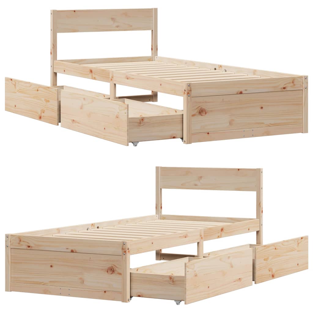 Cadre de lit sans matelas 90x190 cm bois de pin massif - XIOS