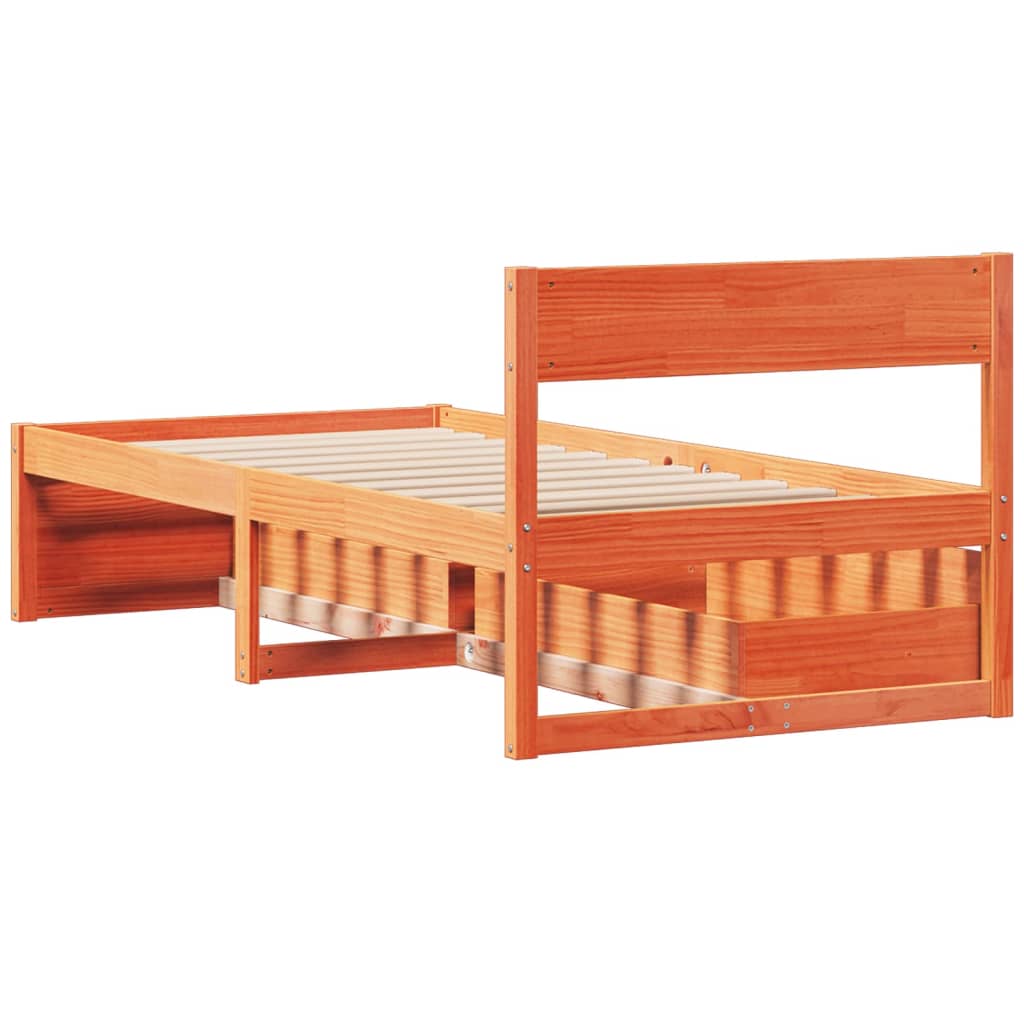 Cadre de lit sans matelas cire marron 90x190 cm bois pin massif - XIOS