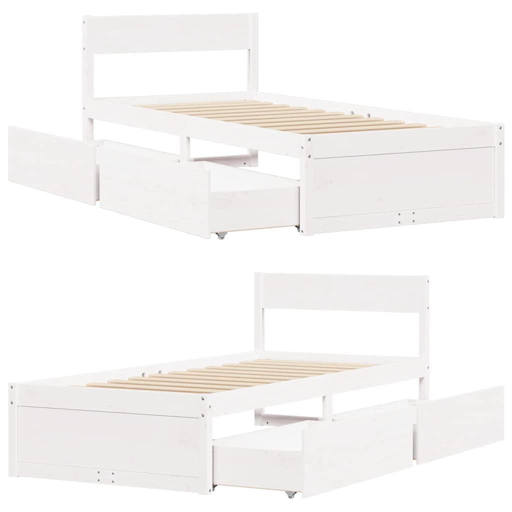 Cadre de lit sans matelas blanc 75x190 cm bois de pin massif - XIOS