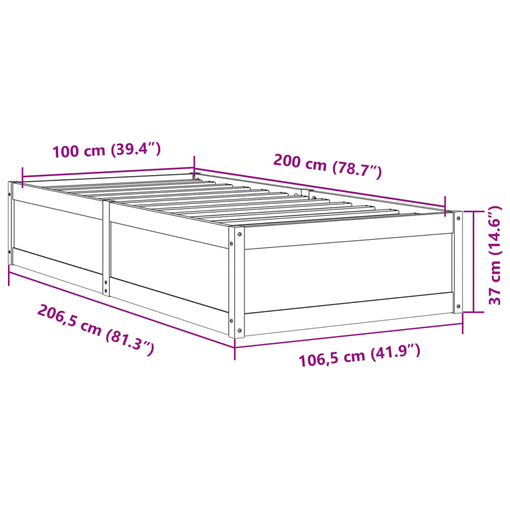 Cadre de lit sans matelas cire marron 100x200cm bois pin massif - XIOS