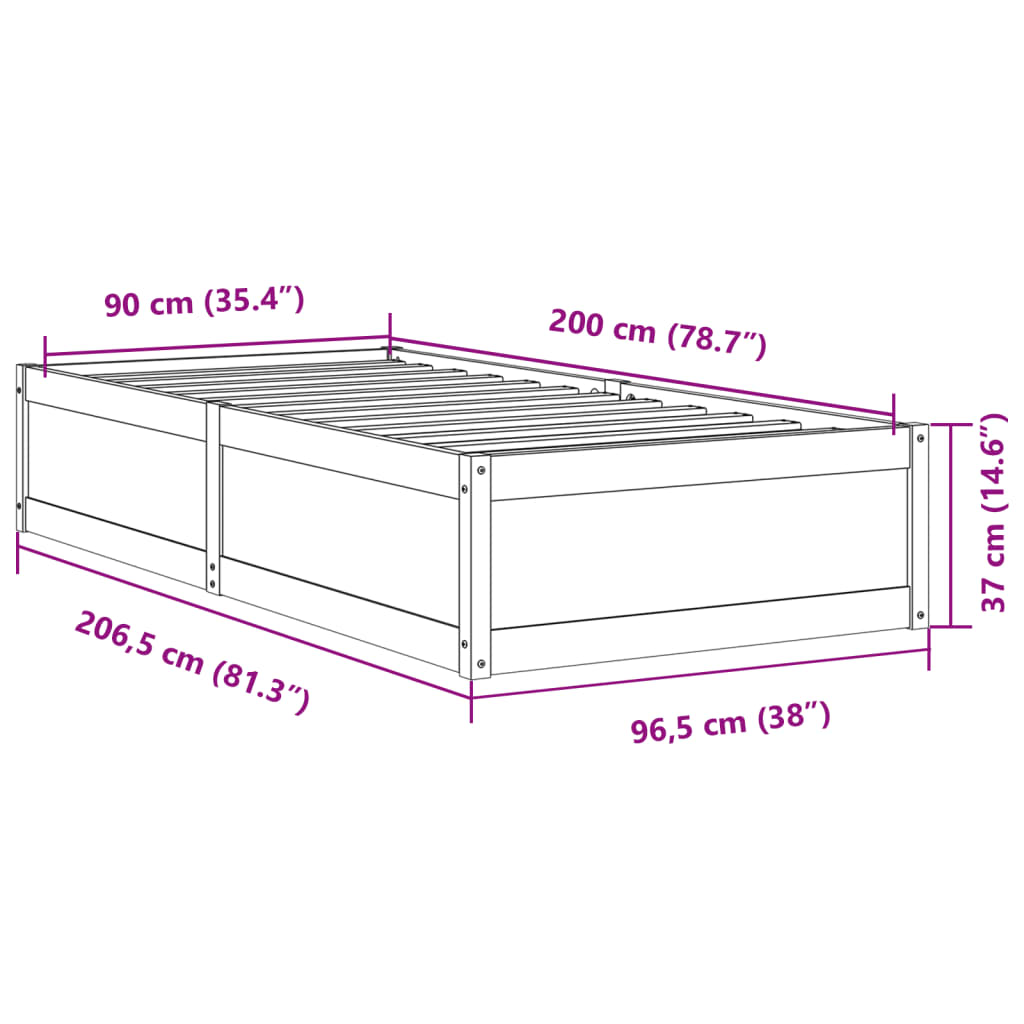 Cadre de lit sans matelas 90x200 cm bois de pin massif - XIOS