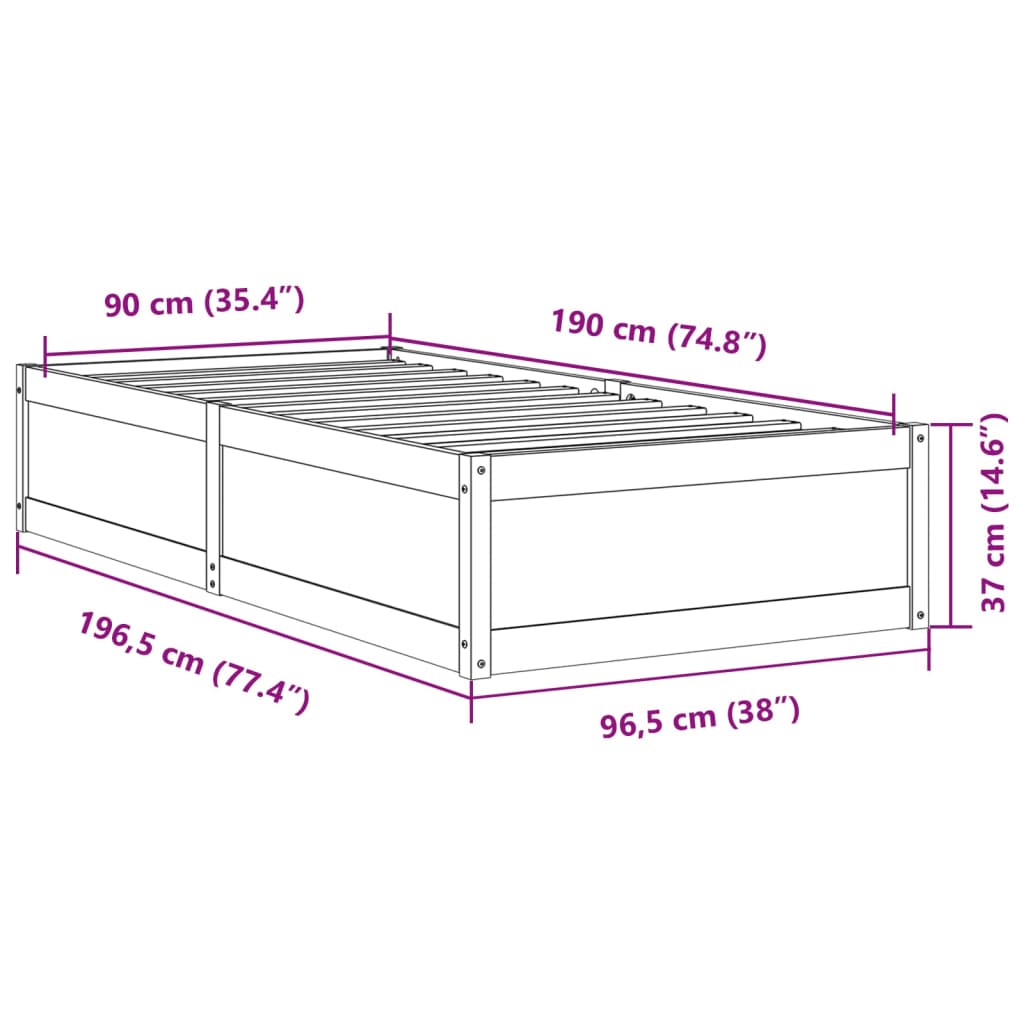Cadre de lit sans matelas blanc 90x190 cm bois de pin massif - XIOS