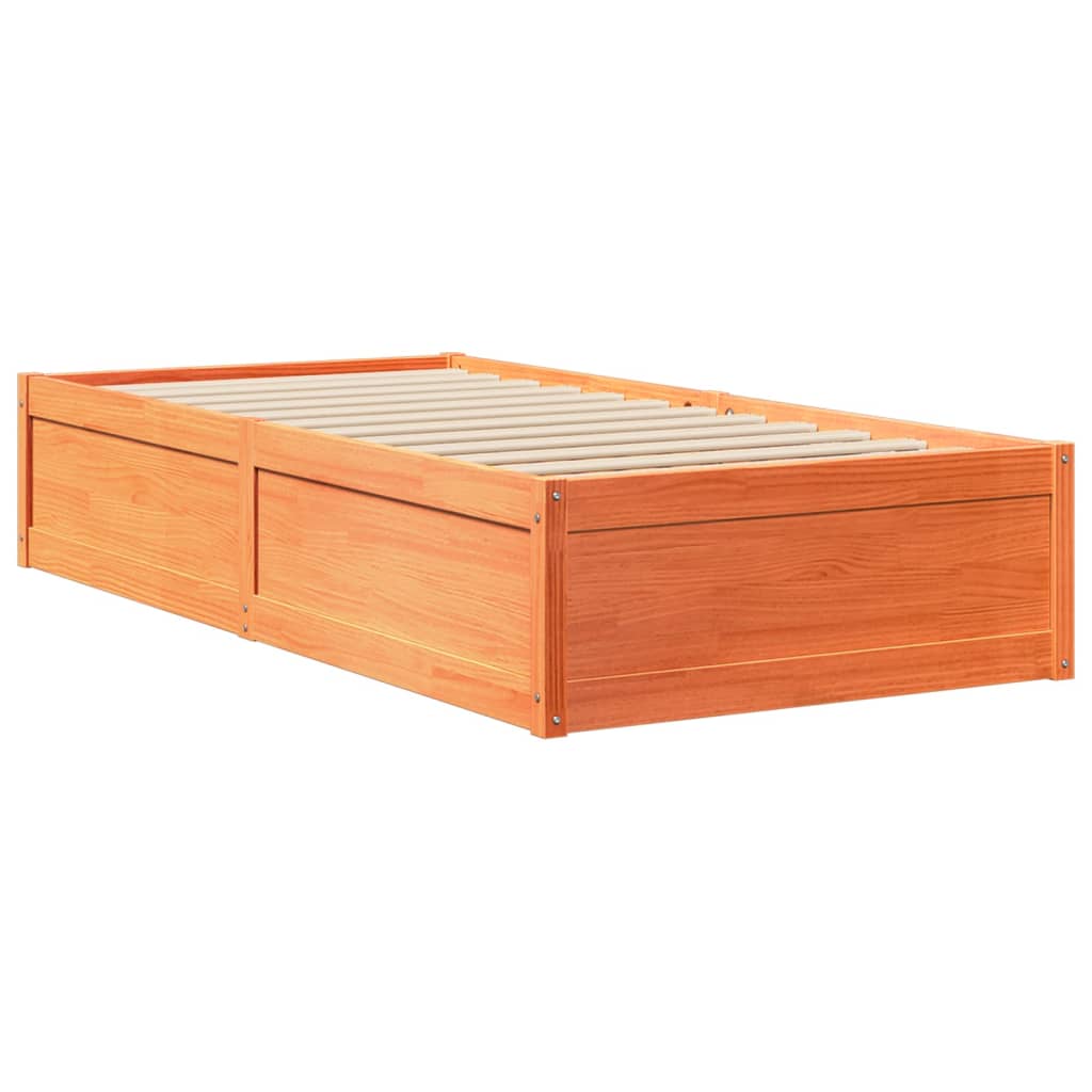 Cadre de lit sans matelas cire marron 90x190 cm bois pin massif - XIOS